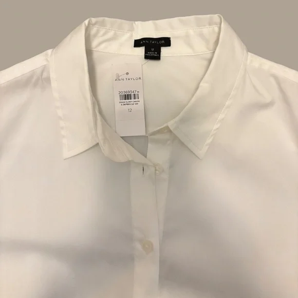 Ann Taylor Perfect Shirt Sz 12 White Long Sleeve Front Buttoned - Picture 6 of 11